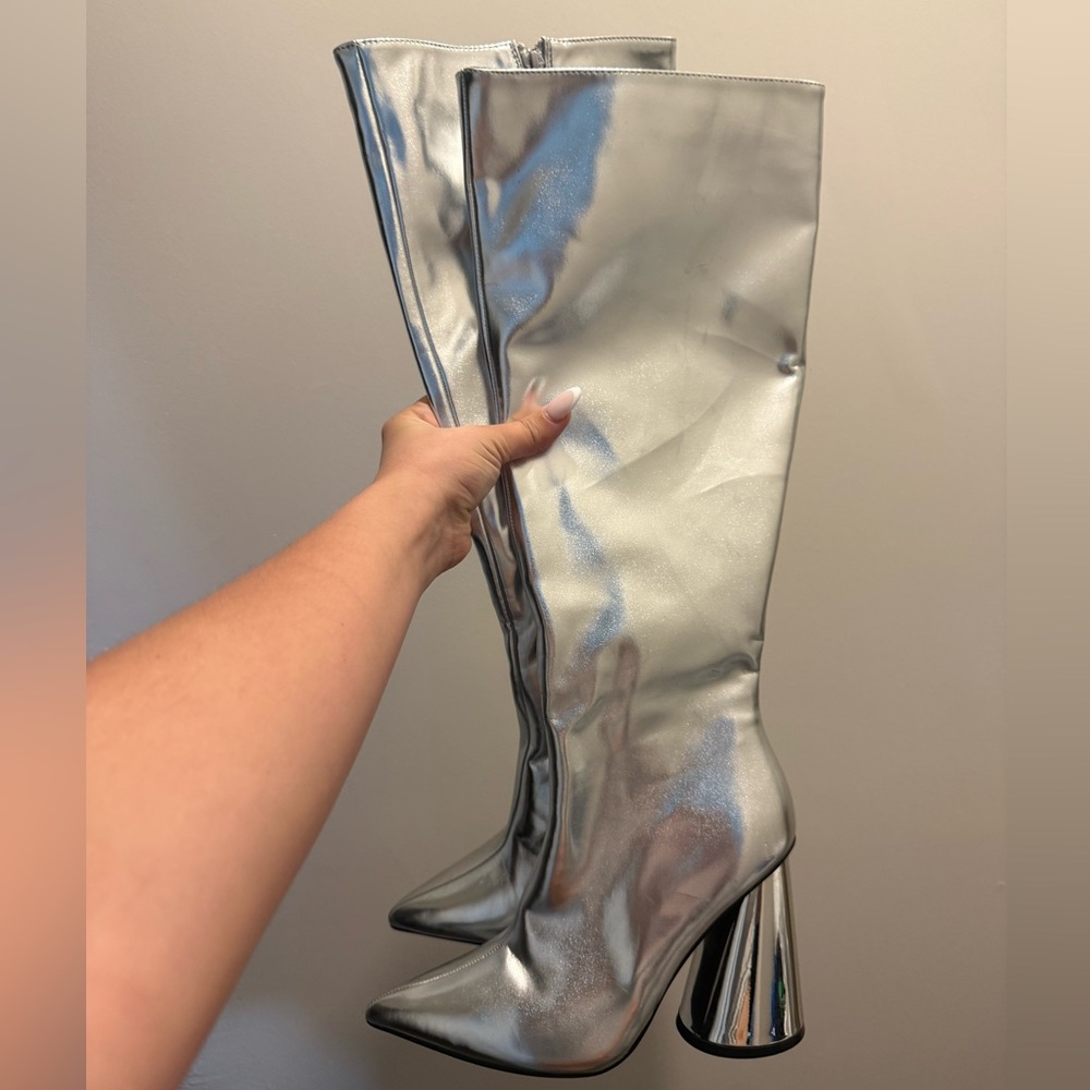 Dolls Kill Metallic Silver Heeled Boots